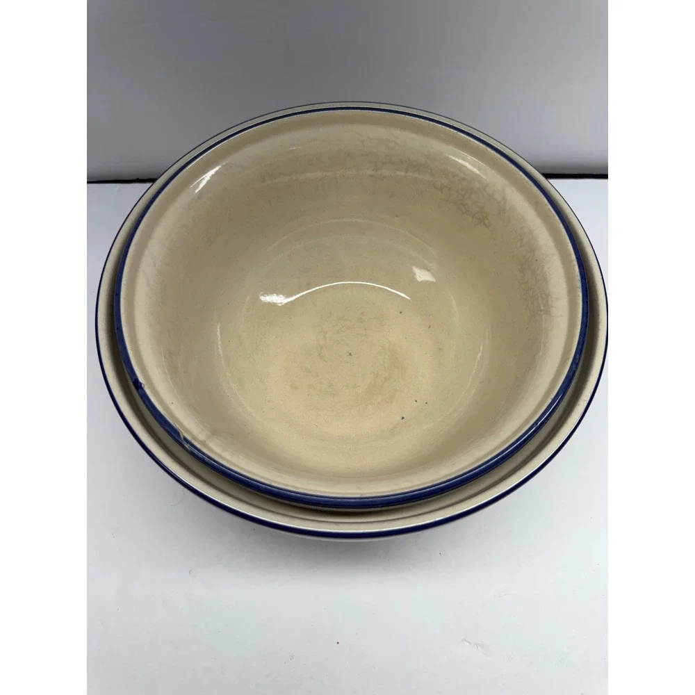 Vintage Robinson Ransbottom Blue Band Stoneware Mixing Bowls Set of 2 R7 R8
